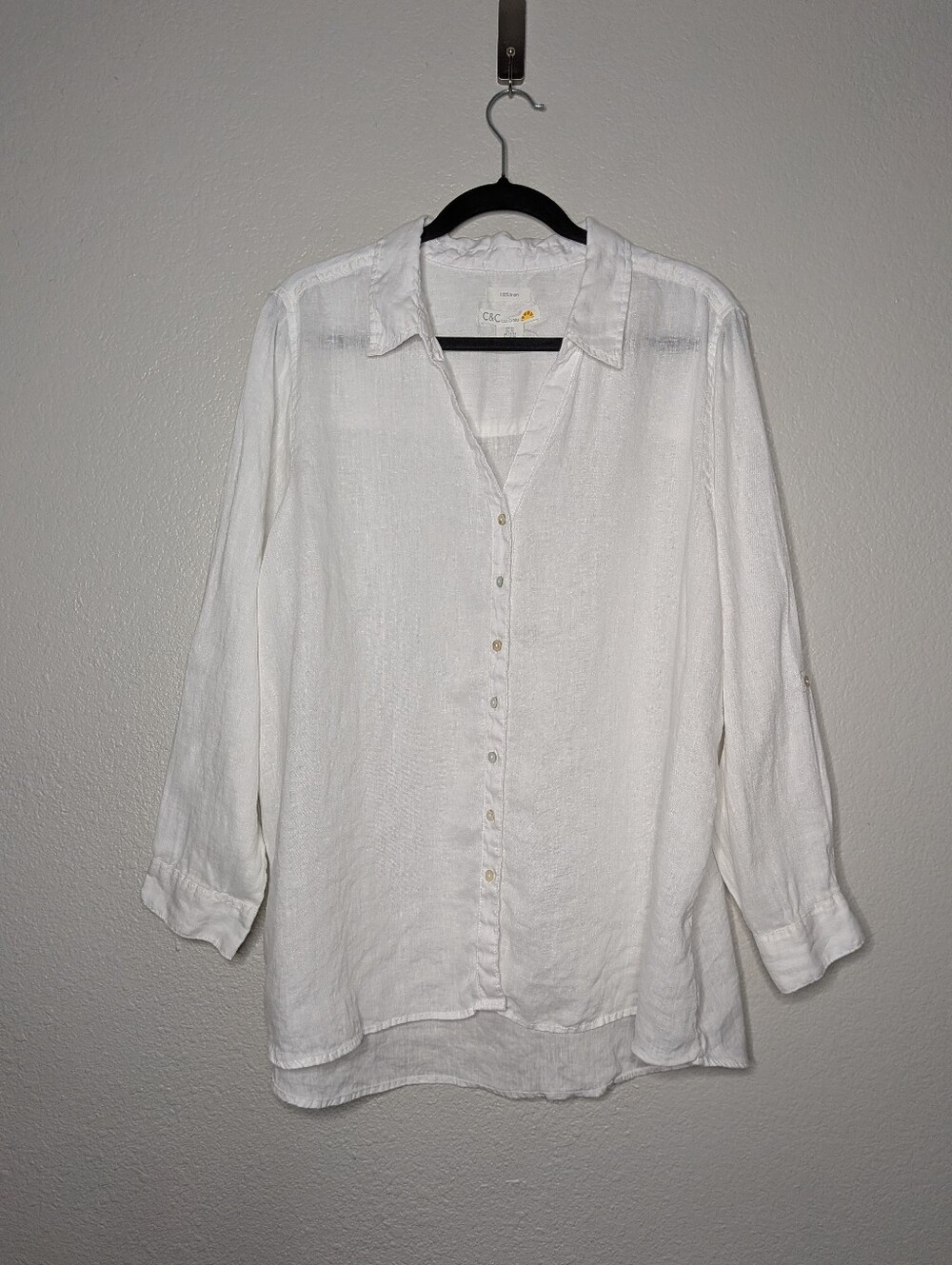 C&C California Lightweight White Button Up Coastal Beach Vacation Linen Shirt 2X